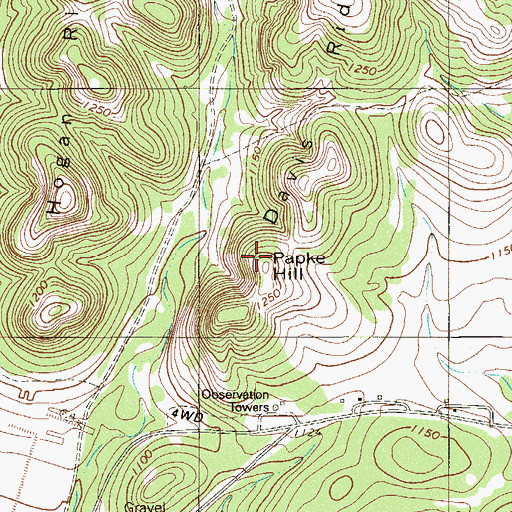 Topographic Map of Papke Hill, TX
