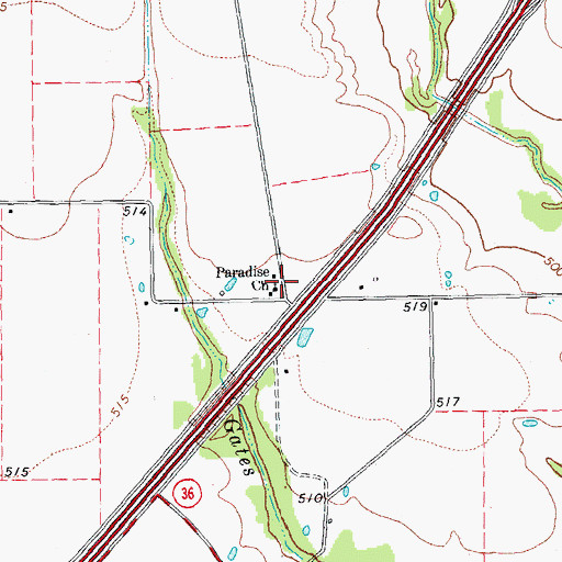 Topographic Map of Paradise Church, TX