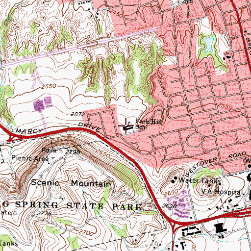 Topographic Map of Park Hill School, TX