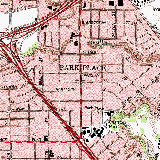 Topographic Map of Park Place, TX