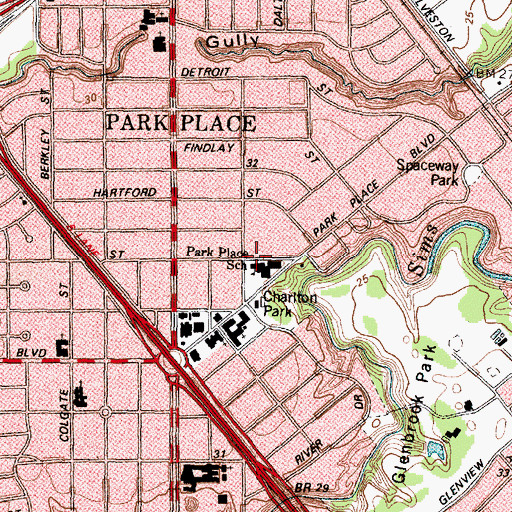 Topographic Map of Park Place School, TX