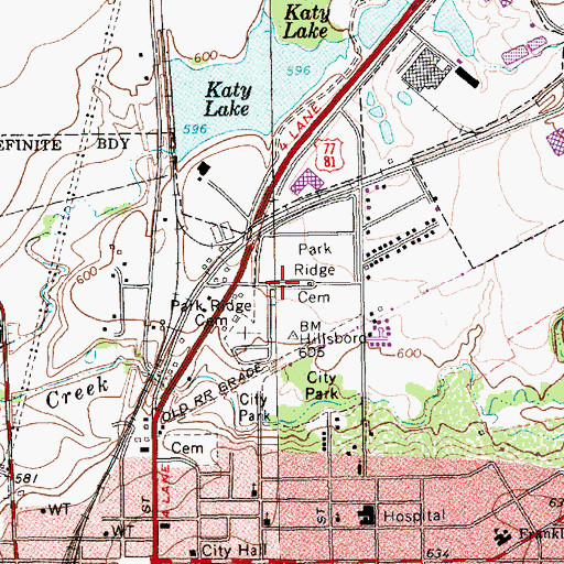 Topographic Map of Park Ridge Cemetery, TX