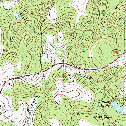 Topographic Map of Parker Branch, TX