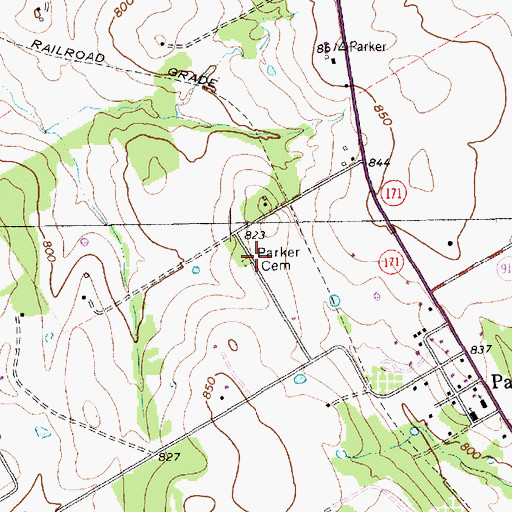 Topographic Map of Parker Cemetery, TX