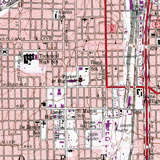 Topographic Map of Parker Junior High School, TX