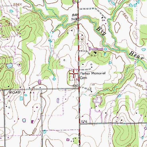 Topographic Map of Parker Memorial Cemetery, TX