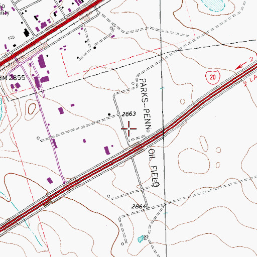 Topographic Map of Parks-Penn Oil Field, TX