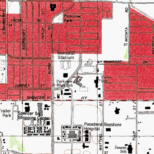 Topographic Map of Parkview Junior High School, TX