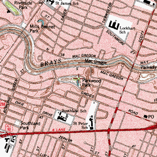 Topographic Map of Parkwood Park, TX