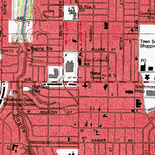 Topographic Map of Pasadena, TX
