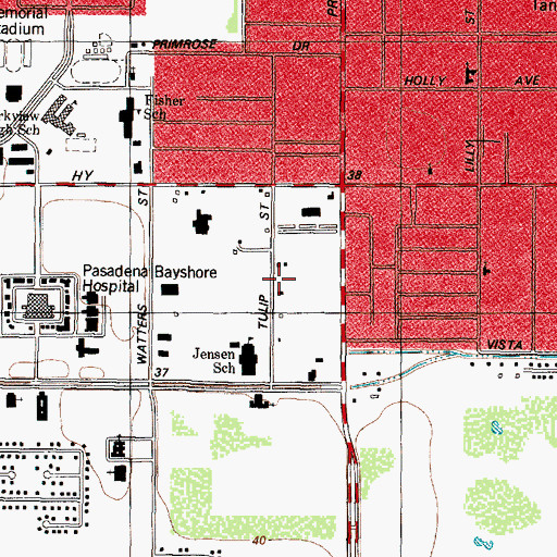 Topographic Map of Pasadena Little Theater, TX