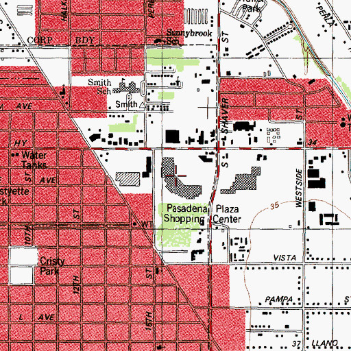 Topographic Map of Pasadena Plaza Shopping Center, TX