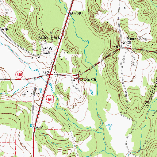 Topographic Map of Patriots Church, TX