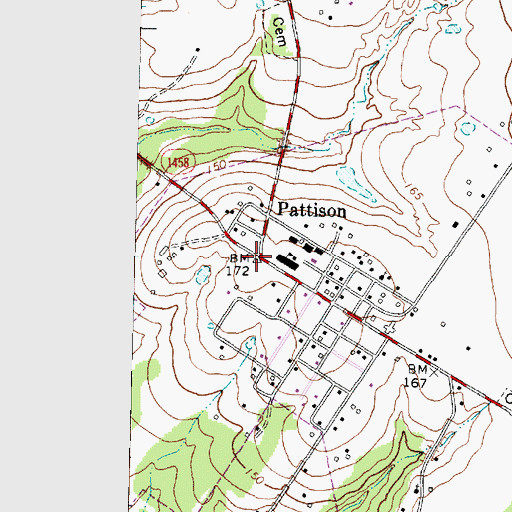 Topographic Map of Pattison, TX