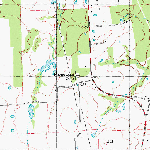 Topographic Map of Paynetown Cemetery, TX