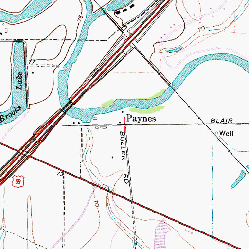Topographic Map of Paynes, TX
