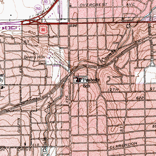 Topographic Map of Peabody School, TX