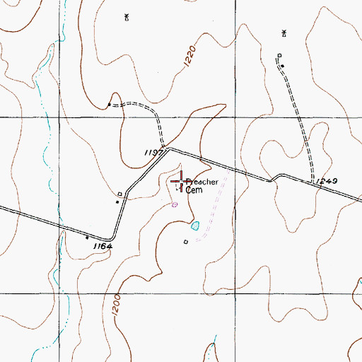 Topographic Map of Peacher Cemetery, TX