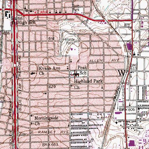 Topographic Map of Peak School, TX