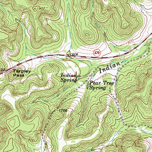Topographic Map of Pear Tree Spring, TX
