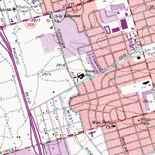 Topographic Map of Pease School, TX