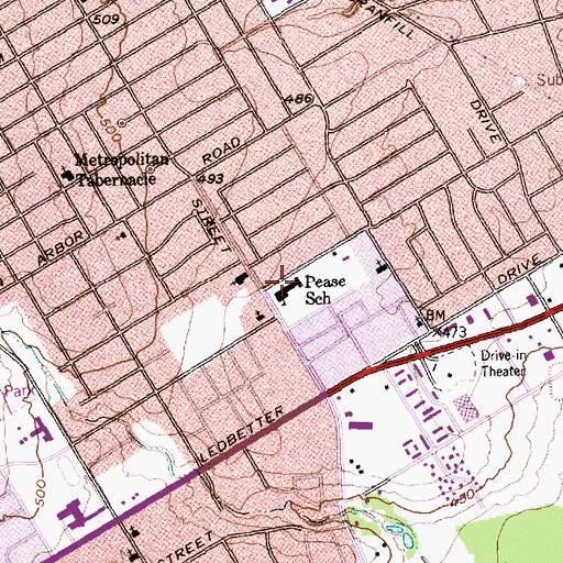 Topographic Map of Pease School, TX