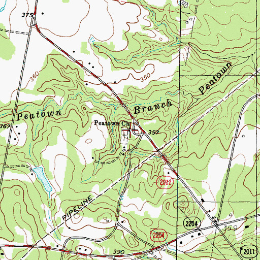 Topographic Map of Peatown Church, TX