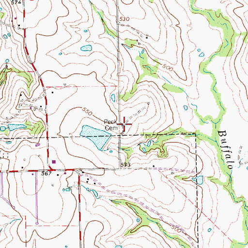 Topographic Map of Peck Cemetery, TX