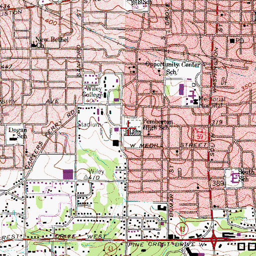 Topographic Map of Pemberton High School, TX