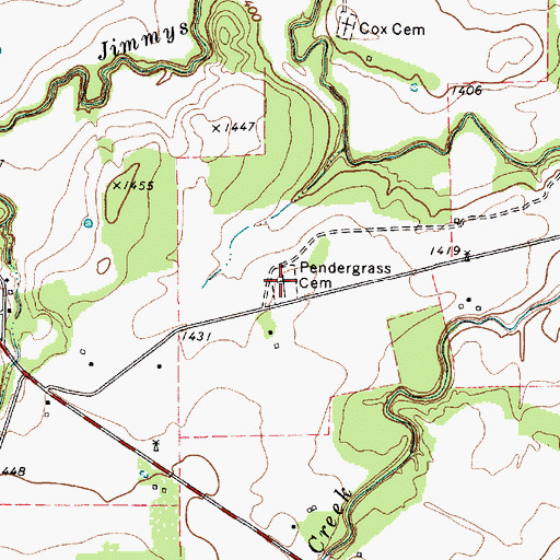 Topographic Map of Pendergrass Cemetery, TX