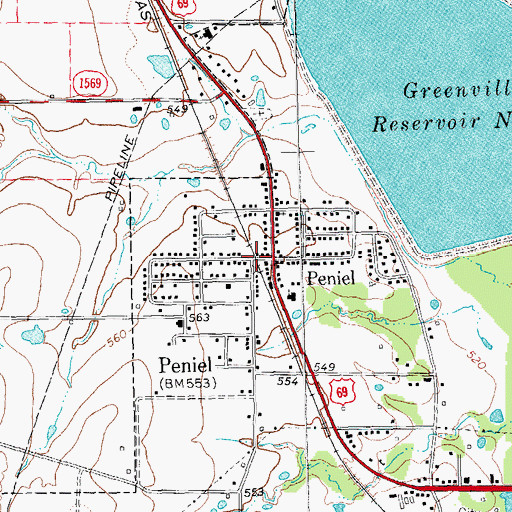 Topographic Map of Peniel, TX