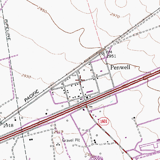 Topographic Map of Penwell, TX