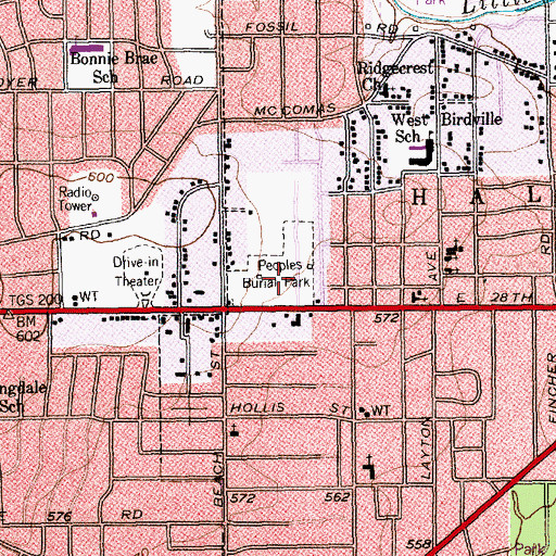 Topographic Map of Peoples Burial Park, TX