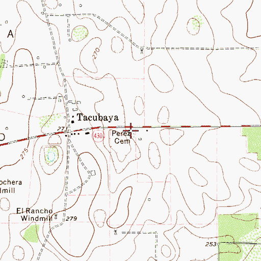 Topographic Map of Perez Cemetery, TX
