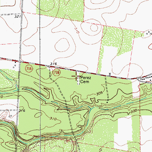 Topographic Map of Perez Cemetery, TX