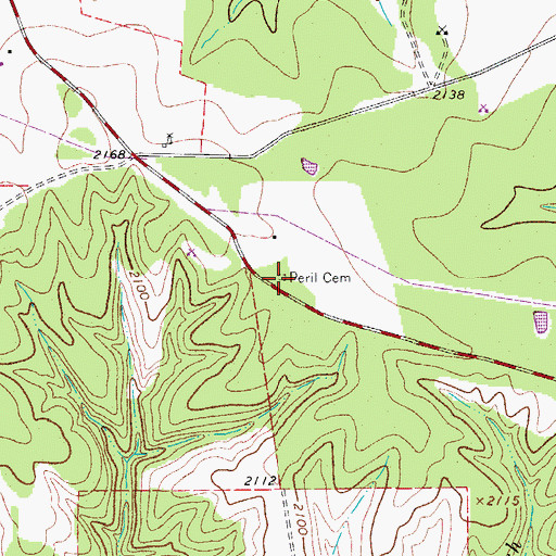 Topographic Map of Peril Cemetery, TX