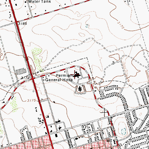 Topographic Map of Permian Regional Medical Center, TX