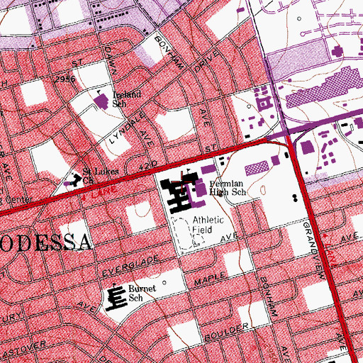 Topographic Map of Permian High School, TX