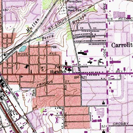 Topographic Map of Perry High School, TX