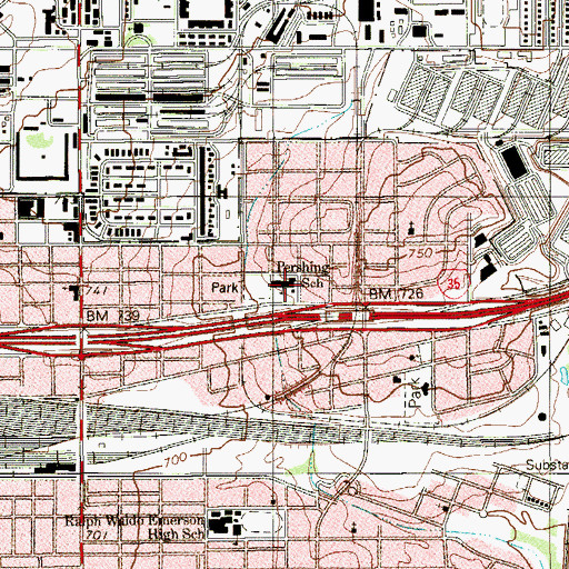 Topographic Map of Pershing School, TX
