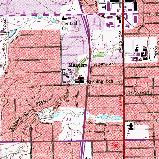 Topographic Map of Pershing School, TX