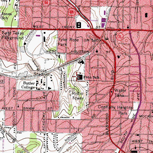 Topographic Map of Pete School, TX