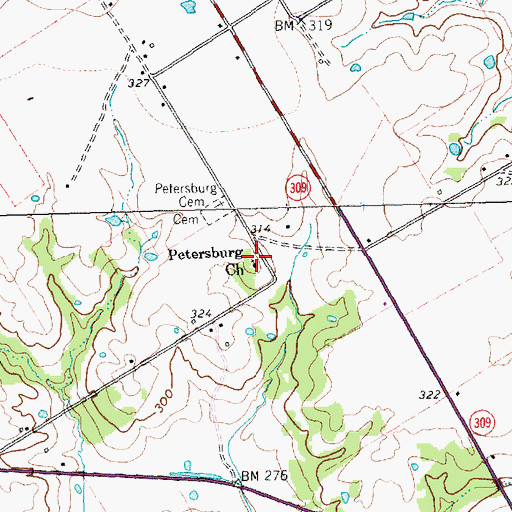 Topographic Map of Petersburg Church, TX