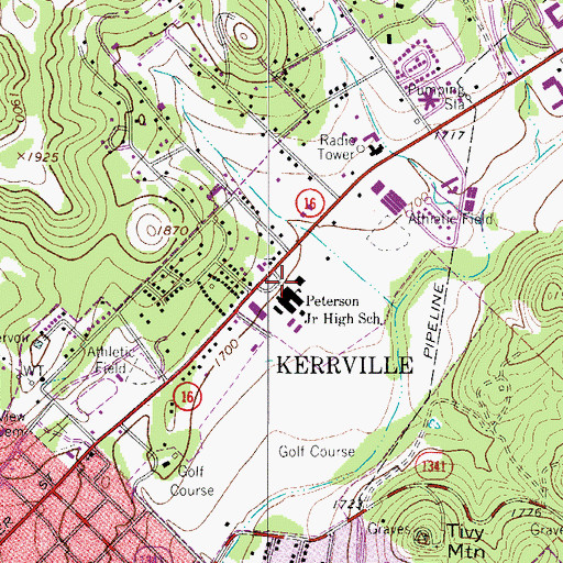 Topographic Map of Peterson Junior High School, TX