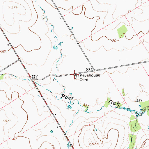 Topographic Map of Pevehouse Cemetery, TX