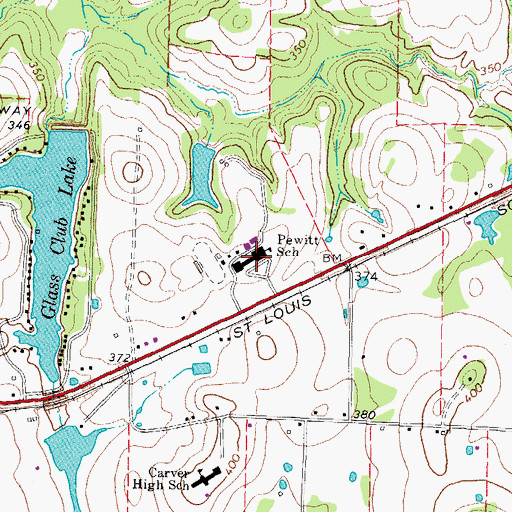 Topographic Map of Pewitt School, TX