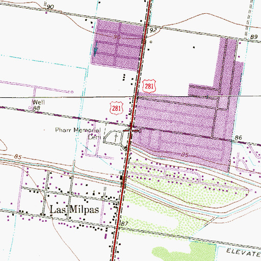 Topographic Map of Pharr Memorial Cemetery, TX