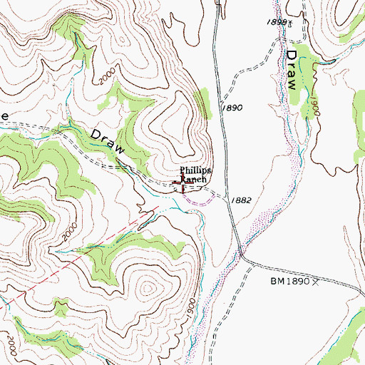 Topographic Map of Phillips Ranch, TX