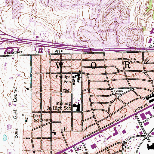 Topographic Map of Phillips School, TX