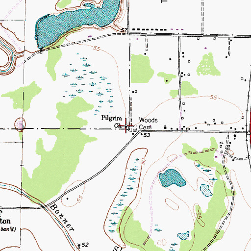 Topographic Map of Pilgrim Church, TX